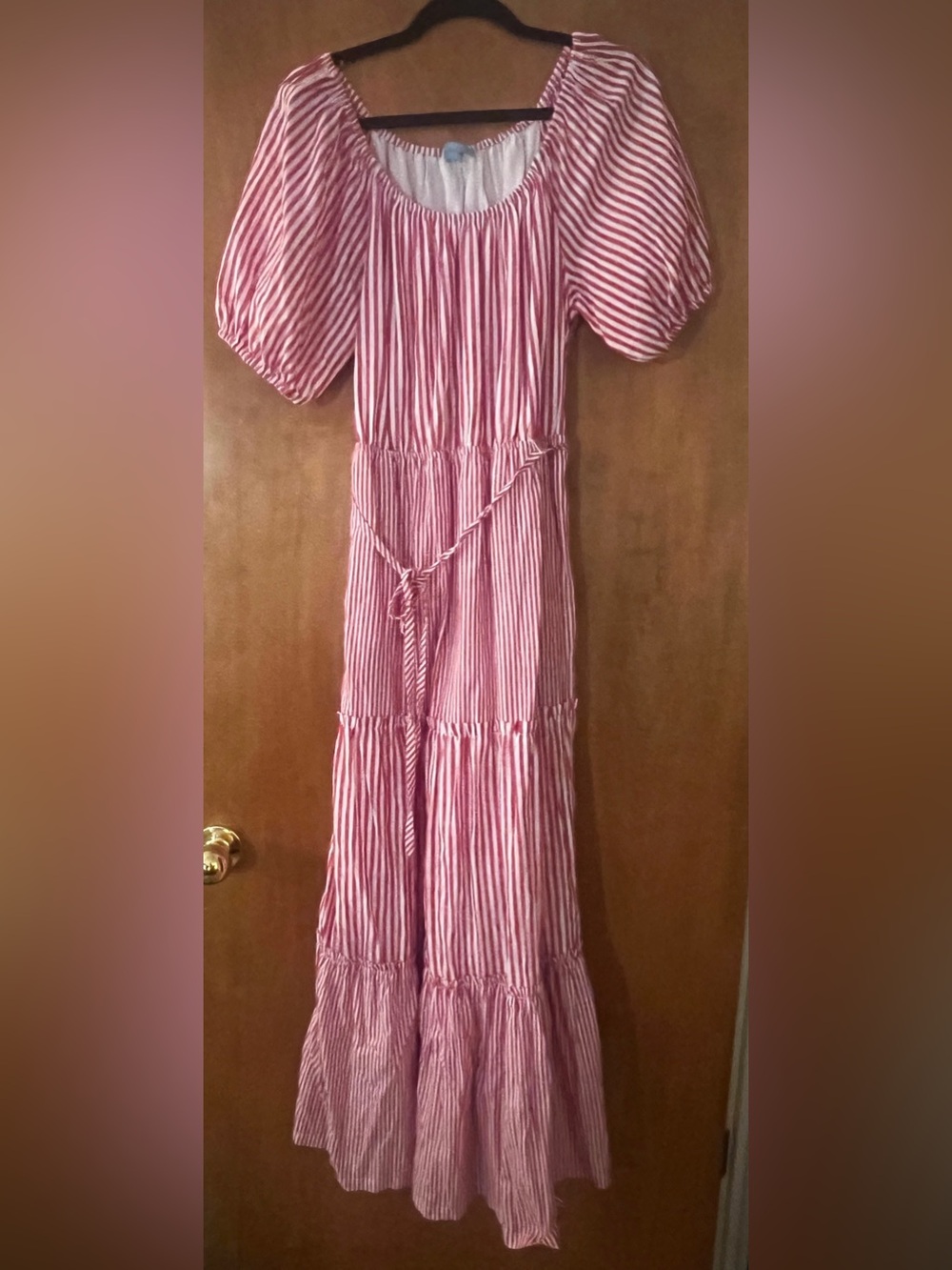 Draper James Pink and White Striped Tiered Maxi Dress